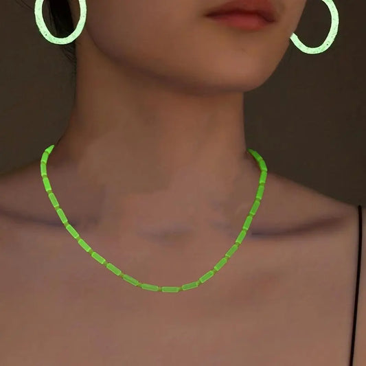 2/3pcs Earrings/ Earrings + Necklace Glowing Jewelry Set Made Of Luminous Beads Cute Heart Design Match Daily Outfits Party Accessories For Music Festival SS69