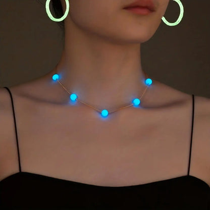 2/3pcs Earrings/ Earrings + Necklace Glowing Jewelry Set Made Of Luminous Beads Cute Heart Design Match Daily Outfits Party Accessories For Music Festival SS69