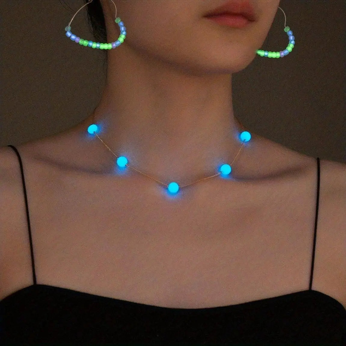 2/3pcs Earrings/ Earrings + Necklace Glowing Jewelry Set Made Of Luminous Beads Cute Heart Design Match Daily Outfits Party Accessories For Music Festival SS69