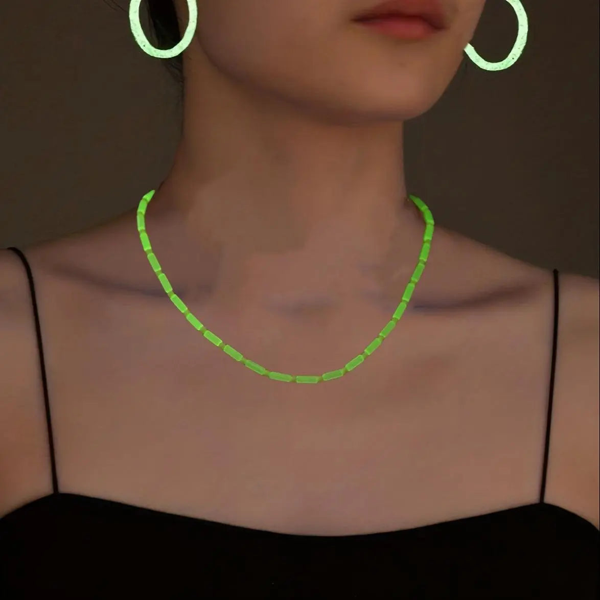 2/3pcs Earrings/ Earrings + Necklace Glowing Jewelry Set Made Of Luminous Beads Cute Heart Design Match Daily Outfits Party Accessories For Music Festival SS69