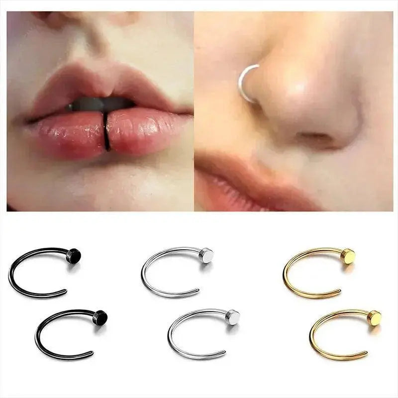 2/6Pcs Fake Nose Rings for Women, 316L Stainless Steel Lip Rings Labret Ring Nostril Hoop Piercing Studs Nose Piercing Jewelry - SS69