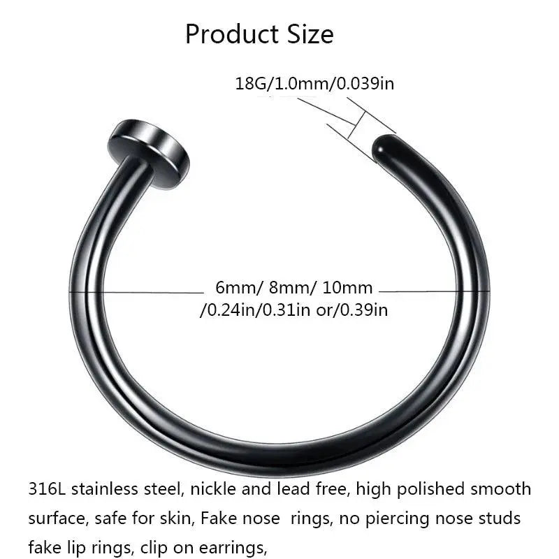 2/6Pcs Fake Nose Rings for Women, 316L Stainless Steel Lip Rings Labret Ring Nostril Hoop Piercing Studs Nose Piercing Jewelry - SS69