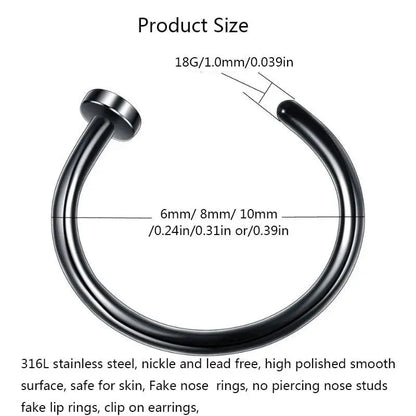 2/6Pcs Fake Nose Rings for Women, 316L Stainless Steel Lip Rings Labret Ring Nostril Hoop Piercing Studs Nose Piercing Jewelry - SS69
