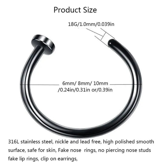 2/6Pcs Fake Nose Rings for Women, 316L Stainless Steel Lip Rings Labret Ring Nostril Hoop Piercing Studs Nose Piercing Jewelry - SS69