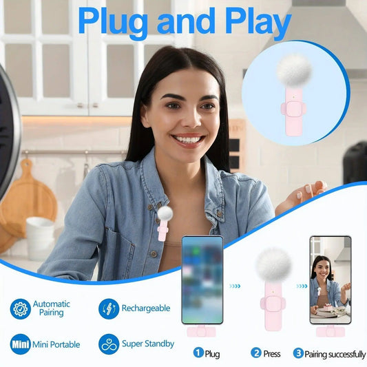 2-Pack ABS Wireless Lavalier Lapel Microphone with USB-C Connector for iPhone & iPad - SS69