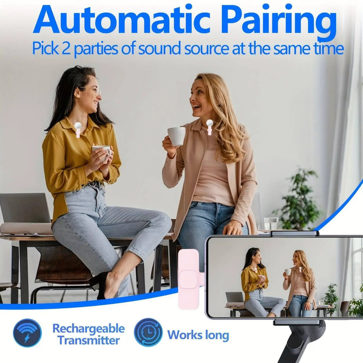 2-Pack ABS Wireless Lavalier Lapel Microphone with USB-C Connector for iPhone & iPad - SS69