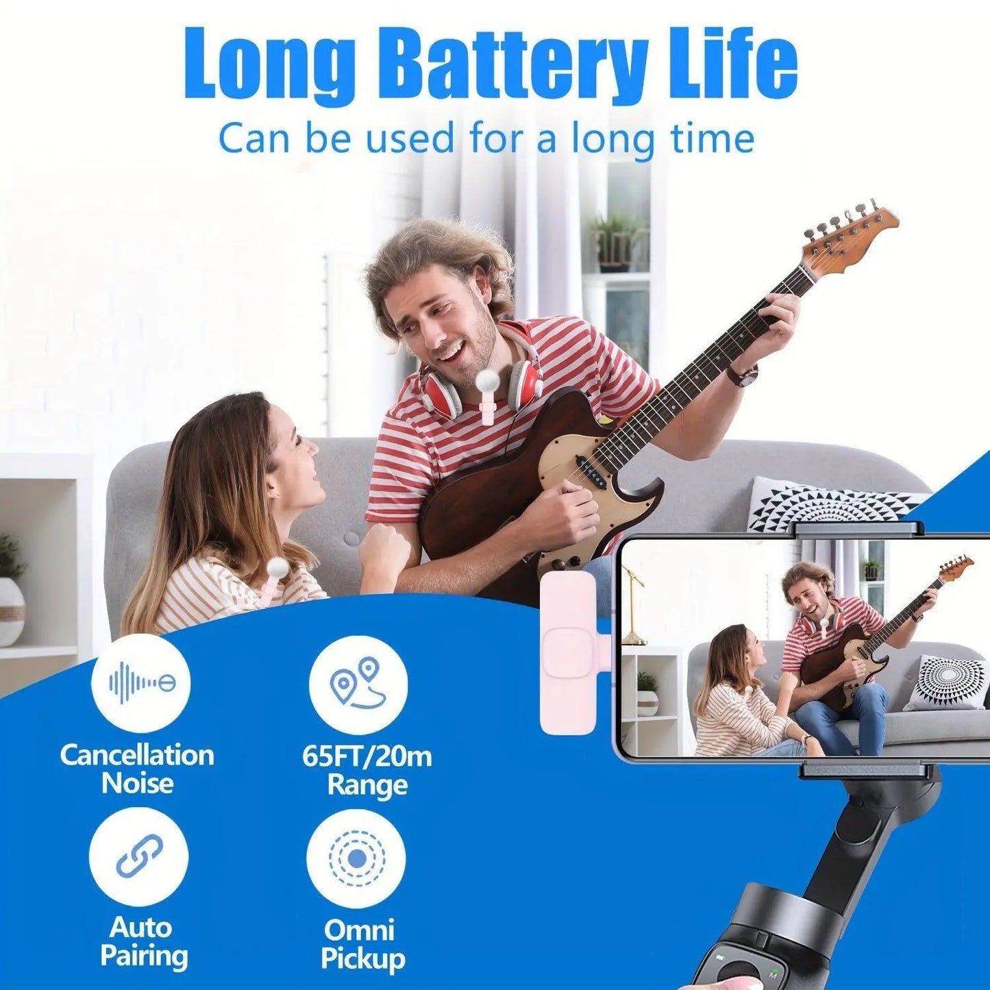 2-Pack ABS Wireless Lavalier Lapel Microphone with USB-C Connector for iPhone & iPad - SS69