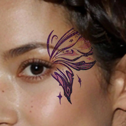 2-Pack Butterfly Sparkle Temporary Tattoos for Face and Body, Waterproof Sweatproof, Versatile Placement for Women - Ideal for Nightclubs, Bars, and Stage Performances SS69