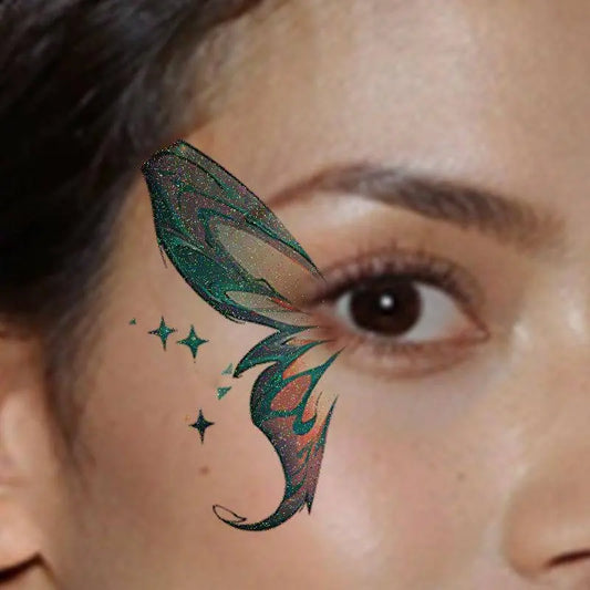 2-Pack Butterfly Sparkle Temporary Tattoos for Face and Body, Waterproof Sweatproof, Versatile Placement for Women - Ideal for Nightclubs, Bars, and Stage Performances SS69