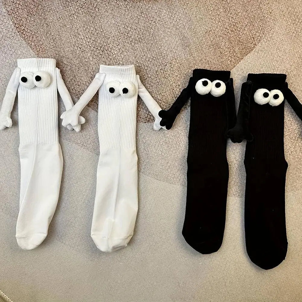 2 Pairs Hand In Hand Socks, Cute & Funny Cartoon 3D Eyes Decor Socks, Women's Stockings & Hosiery SS69