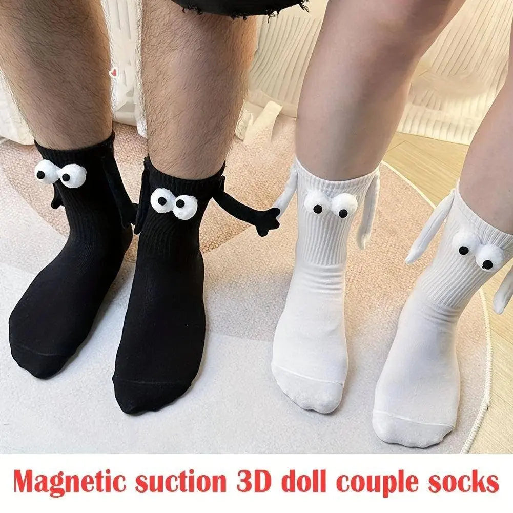 2 Pairs Hand In Hand Socks, Cute & Funny Cartoon 3D Eyes Decor Socks, Women's Stockings & Hosiery SS69