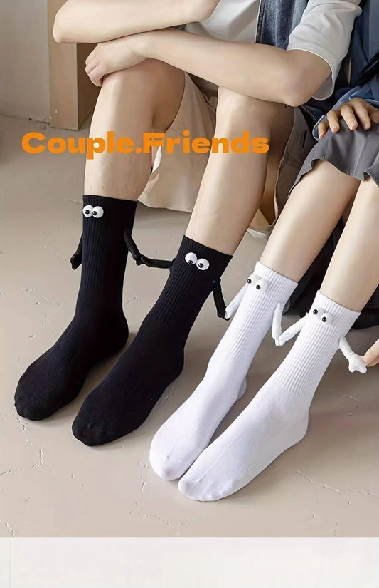 2 Pairs Hand In Hand Socks, Cute & Funny Cartoon 3D Eyes Decor Socks, Women's Stockings & Hosiery SS69