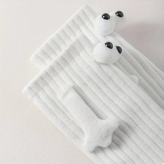 2 Pairs Hand In Hand Socks, Cute & Funny Cartoon 3D Eyes Decor Socks, Women's Stockings & Hosiery SS69