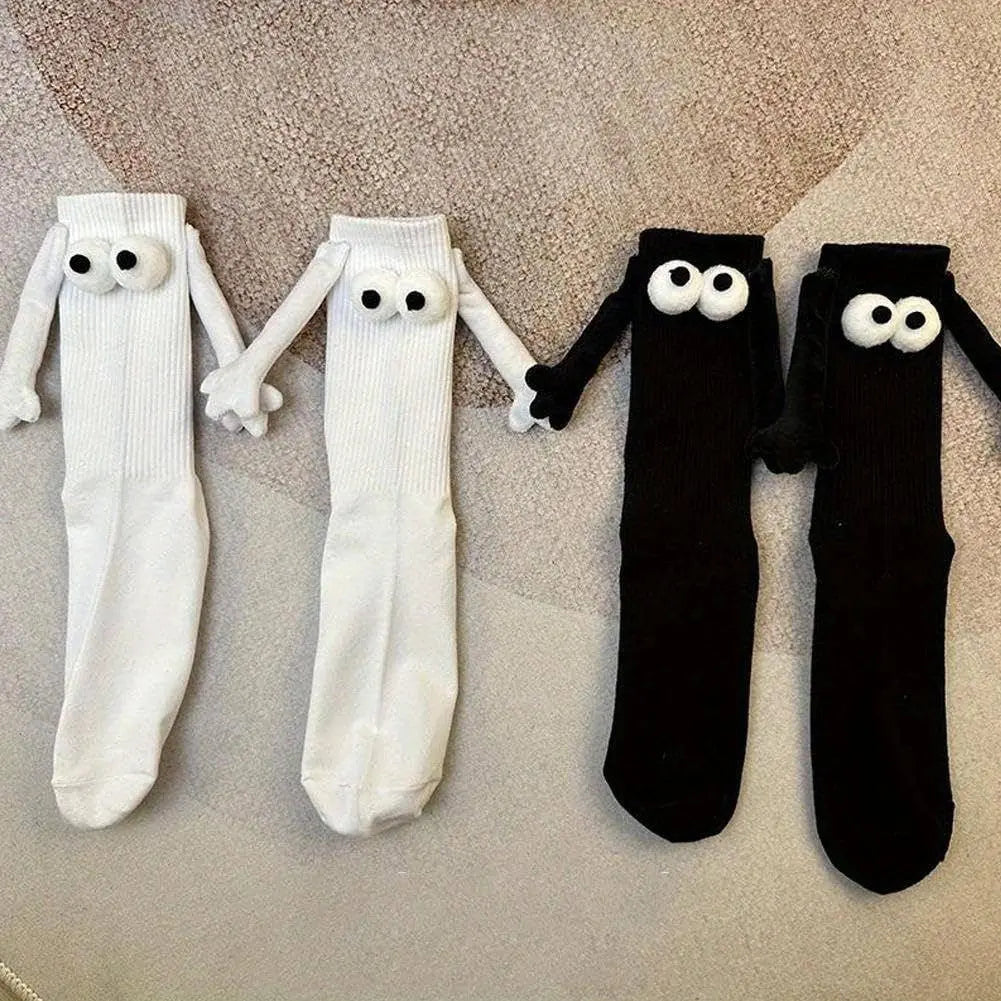 2 Pairs Hand In Hand Socks, Cute & Funny Cartoon 3D Eyes Decor Socks, Women's Stockings & Hosiery SS69