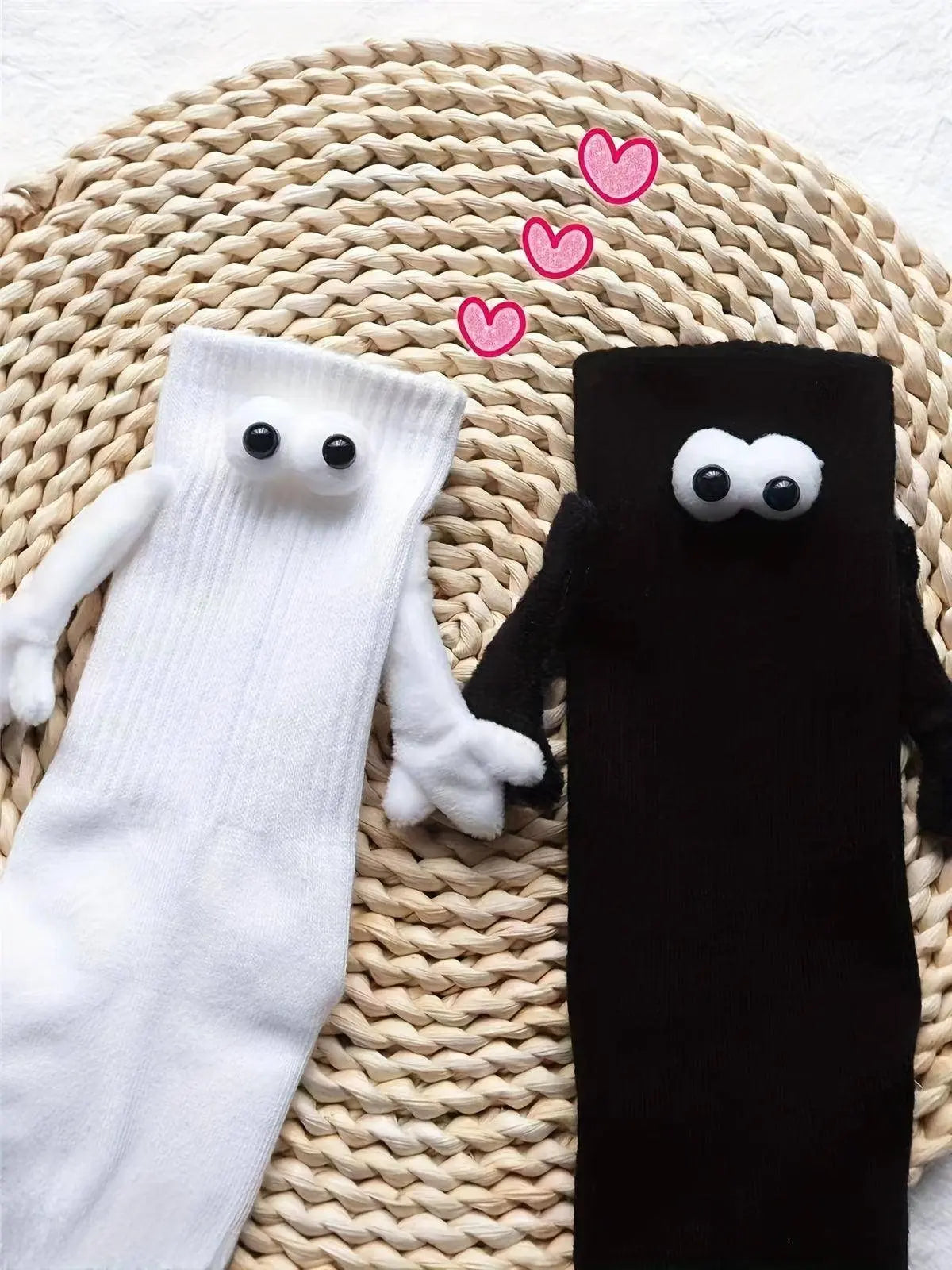 2 Pairs Hand In Hand Socks, Cute & Funny Cartoon 3D Eyes Decor Socks, Women's Stockings & Hosiery SS69