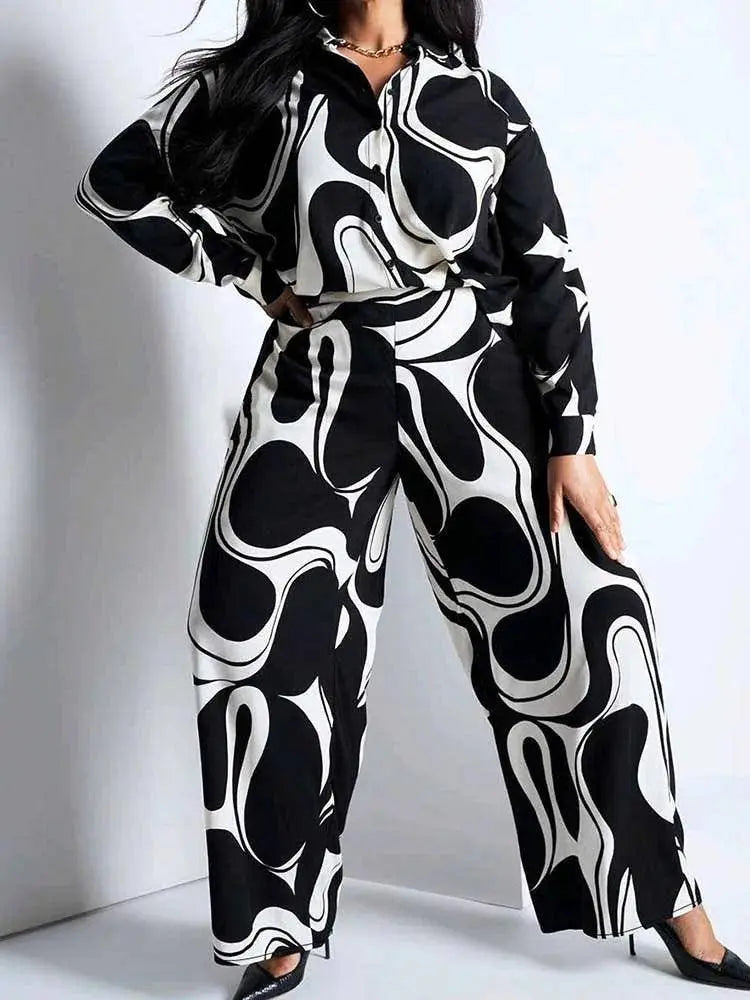 2 Piece Sets Womens Outfits Elegant Curvy Long Sleeve Blouse and Trouser Casual Suits Autumn Winter Ladies Plus Size Clothing SS69
