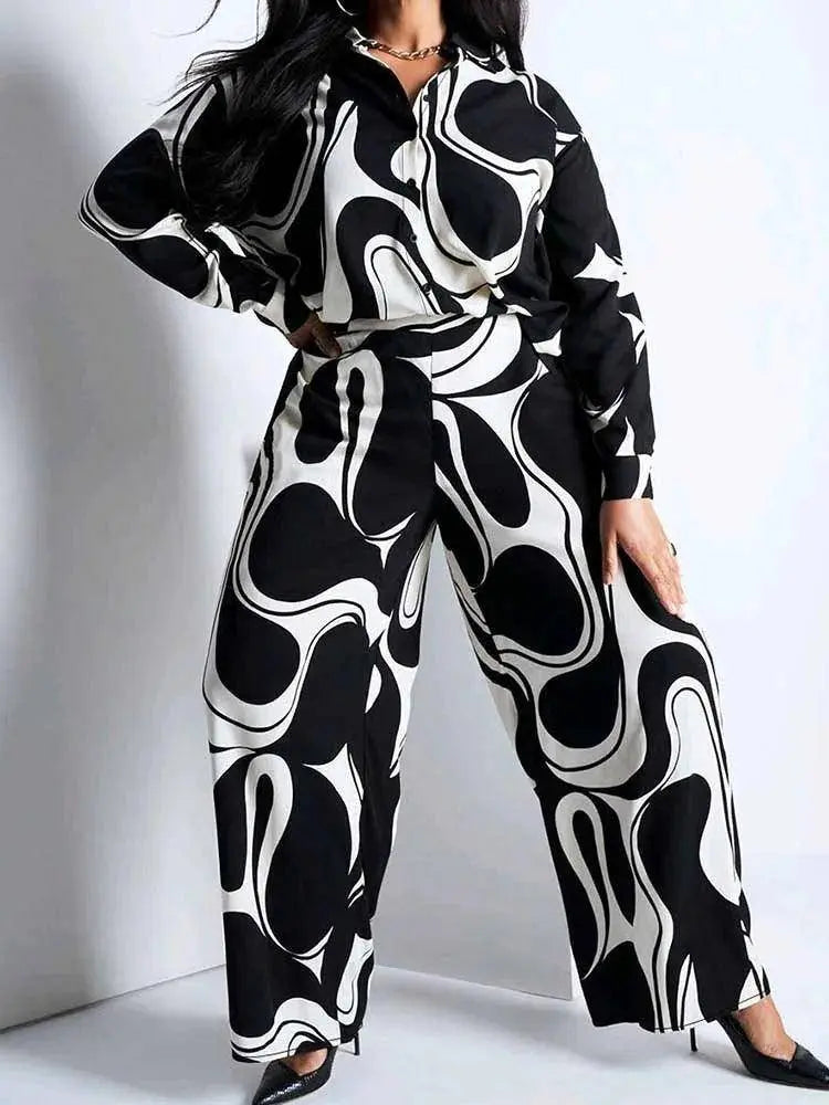 2 Piece Sets Womens Outfits Elegant Curvy Long Sleeve Blouse and Trouser Casual Suits Autumn Winter Ladies Plus Size Clothing SS69