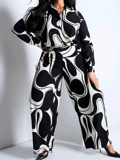 2 Piece Sets Womens Outfits Elegant Curvy Long Sleeve Blouse and Trouser Casual Suits Autumn Winter Ladies Plus Size Clothing SS69