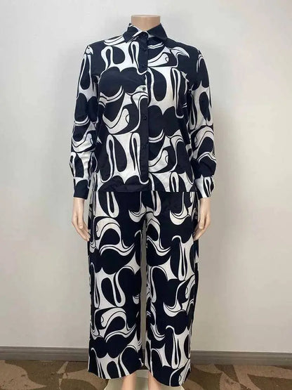 2 Piece Sets Womens Outfits Elegant Curvy Long Sleeve Blouse and Trouser Casual Suits Autumn Winter Ladies Plus Size Clothing SS69