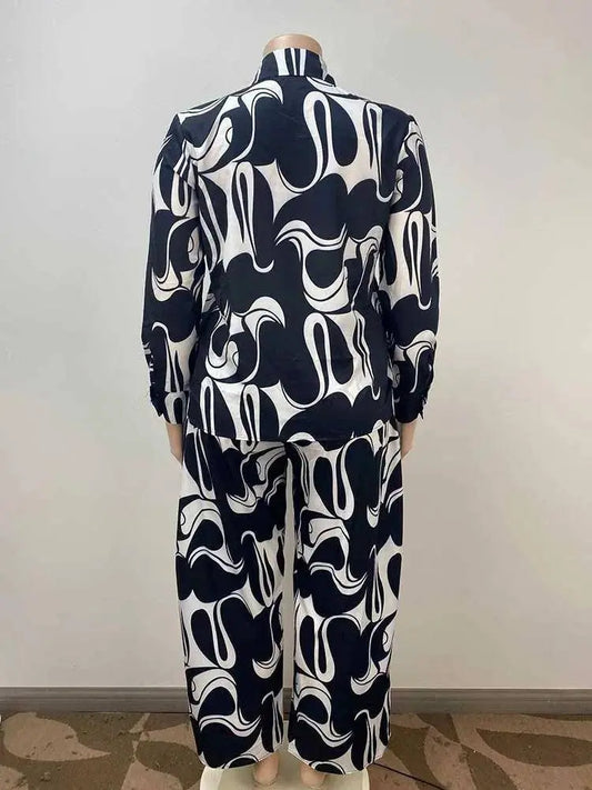 2 Piece Sets Womens Outfits Elegant Curvy Long Sleeve Blouse and Trouser Casual Suits Autumn Winter Ladies Plus Size Clothing SS69