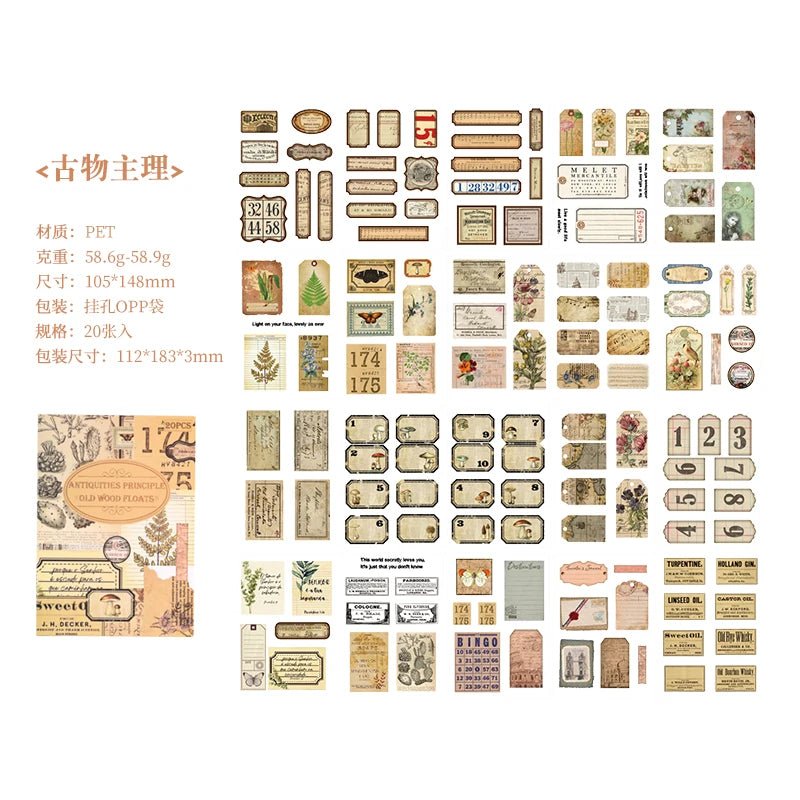 20 pcs Collection of old items Series Stickers aesthetic Stick Labels Decorative Scrapbooking material hand made Diy Supplies - SS69