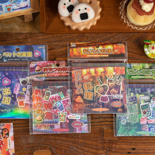 20 Sheets PET Die cut Stickers book Retro Cartoon Decorative handmade Scrapbooking Material Diary Japanese Stationery Supplies - SS69