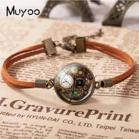 2018 New Steampunk Leather Bracelet Accessories Steampunk Clock Bracelets Round Hand Craft Glass Cabochon Jewelry SS69