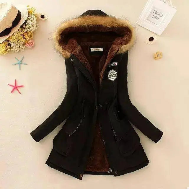 2023 New Autumn Winter Women Cotton Jacket Padded Casual Slim Coat Emboridery Hooded Parkas Wadded Warm Overcoat Fashion Parkas SS69 38.69 Black / L