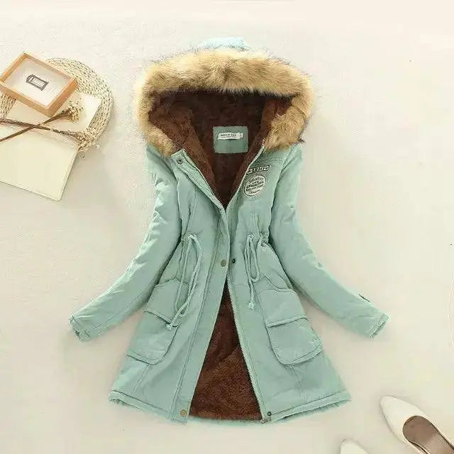 2023 New Autumn Winter Women Cotton Jacket Padded Casual Slim Coat Emboridery Hooded Parkas Wadded Warm Overcoat Fashion Parkas SS69 39.69 Deep Bean Green / S
