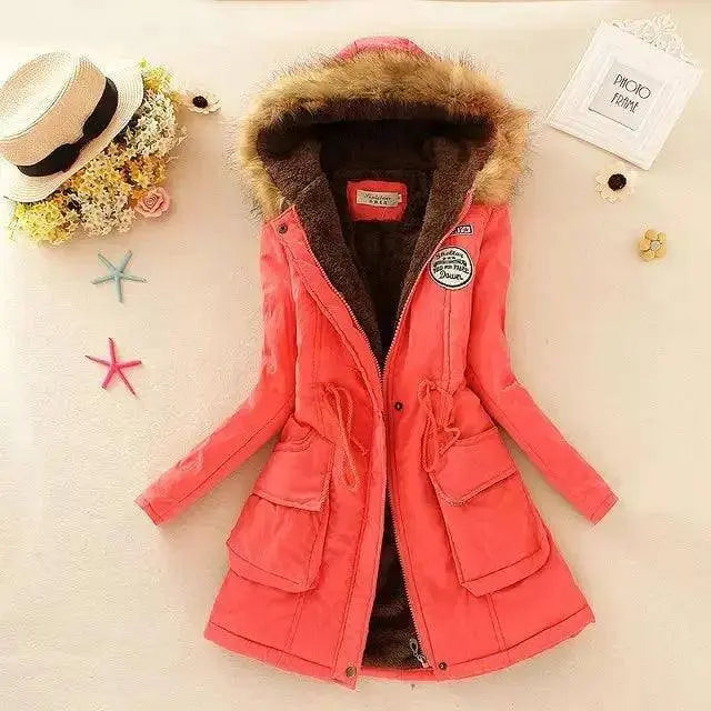 2023 New Autumn Winter Women Cotton Jacket Padded Casual Slim Coat Emboridery Hooded Parkas Wadded Warm Overcoat Fashion Parkas SS69 39.69 Watermelon Red / L