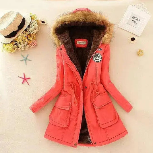2023 New Autumn Winter Women Cotton Jacket Padded Casual Slim Coat Emboridery Hooded Parkas Wadded Warm Overcoat Fashion Parkas SS69 39.69 Watermelon Red / L