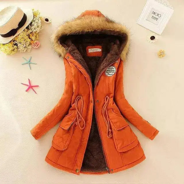 2023 New Autumn Winter Women Cotton Jacket Padded Casual Slim Coat Emboridery Hooded Parkas Wadded Warm Overcoat Fashion Parkas SS69 38.69 Orange / L