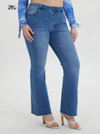 2023 Spring Plus Size Ligh Blue Jeans for Women Curvy Stretchy Women Jeans 100kgs Ladies Denim Women Flared Pant Full Lengt Jean SS69