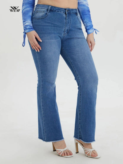 2023 Spring Plus Size Ligh Blue Jeans for Women Curvy Stretchy Women Jeans 100kgs Ladies Denim Women Flared Pant Full Lengt Jean SS69