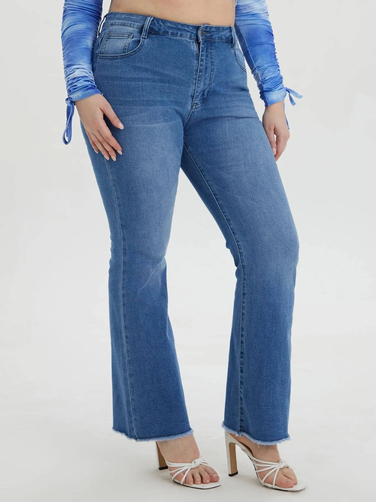 2023 Spring Plus Size Ligh Blue Jeans for Women Curvy Stretchy Women Jeans 100kgs Ladies Denim Women Flared Pant Full Lengt Jean SS69