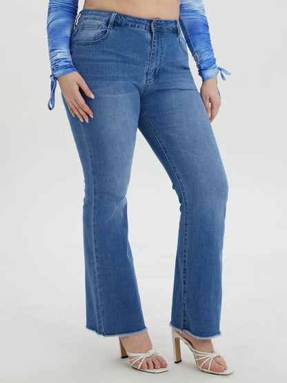 2023 Spring Plus Size Ligh Blue Jeans for Women Curvy Stretchy Women Jeans 100kgs Ladies Denim Women Flared Pant Full Lengt Jean SS69