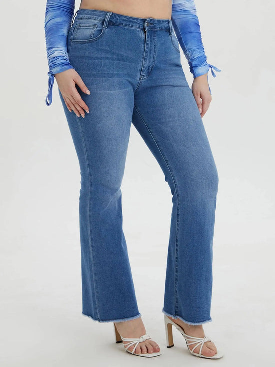 2023 Spring Plus Size Ligh Blue Jeans for Women Curvy Stretchy Women Jeans 100kgs Ladies Denim Women Flared Pant Full Lengt Jean SS69