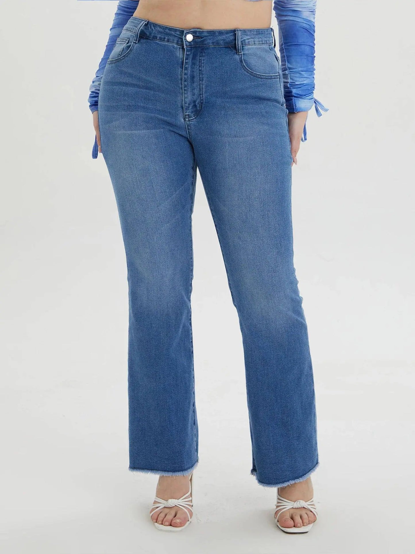2023 Spring Plus Size Ligh Blue Jeans for Women Curvy Stretchy Women Jeans 100kgs Ladies Denim Women Flared Pant Full Lengt Jean SS69