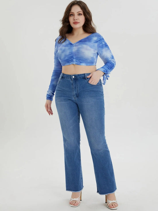 2023 Spring Plus Size Ligh Blue Jeans for Women Curvy Stretchy Women Jeans 100kgs Ladies Denim Women Flared Pant Full Lengt Jean SS69