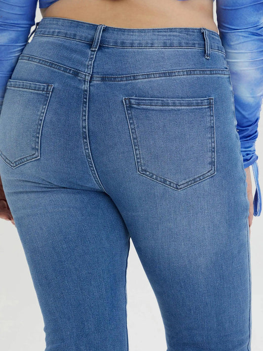 2023 Spring Plus Size Ligh Blue Jeans for Women Curvy Stretchy Women Jeans 100kgs Ladies Denim Women Flared Pant Full Lengt Jean SS69