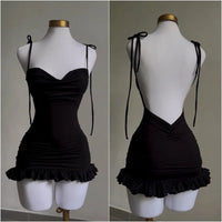 2024 European and American New High end Y2K Sexy Open Back Lace up Slim Fit Spicy Girl Short Skirt SS69