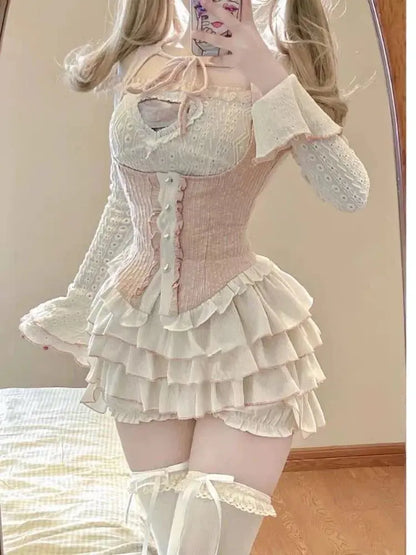 2024 Summer Sweet 3 Piece Set Women Party Sexy Y2k Crop Top + Office Lady Casual Mini Skirt + Elegant Slim Vest Korean Fashion SS69