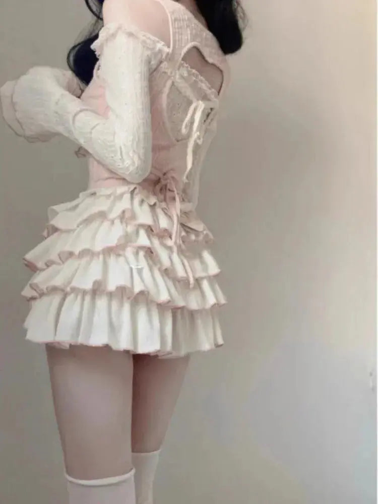 2024 Summer Sweet 3 Piece Set Women Party Sexy Y2k Crop Top + Office Lady Casual Mini Skirt + Elegant Slim Vest Korean Fashion SS69