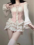 2024 Summer Sweet 3 Piece Set Women Party Sexy Y2k Crop Top + Office Lady Casual Mini Skirt + Elegant Slim Vest Korean Fashion SS69