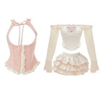 2024 Summer Sweet 3 Piece Set Women Party Sexy Y2k Crop Top + Office Lady Casual Mini Skirt + Elegant Slim Vest Korean Fashion SS69 40.69 3 Piece Set / XS