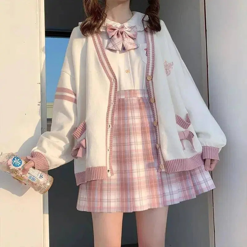 2025 Autumn Winter Women Sweater Loose Japanese Style Sweet Knitted Cardigan Embroidery Oversize Harajuku Female Cardigans Cute SS69