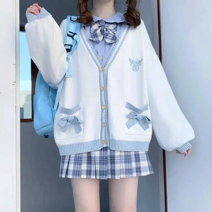 2025 Autumn Winter Women Sweater Loose Japanese Style Sweet Knitted Cardigan Embroidery Oversize Harajuku Female Cardigans Cute SS69