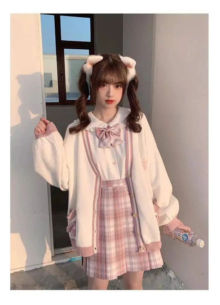 2025 Autumn Winter Women Sweater Loose Japanese Style Sweet Knitted Cardigan Embroidery Oversize Harajuku Female Cardigans Cute SS69