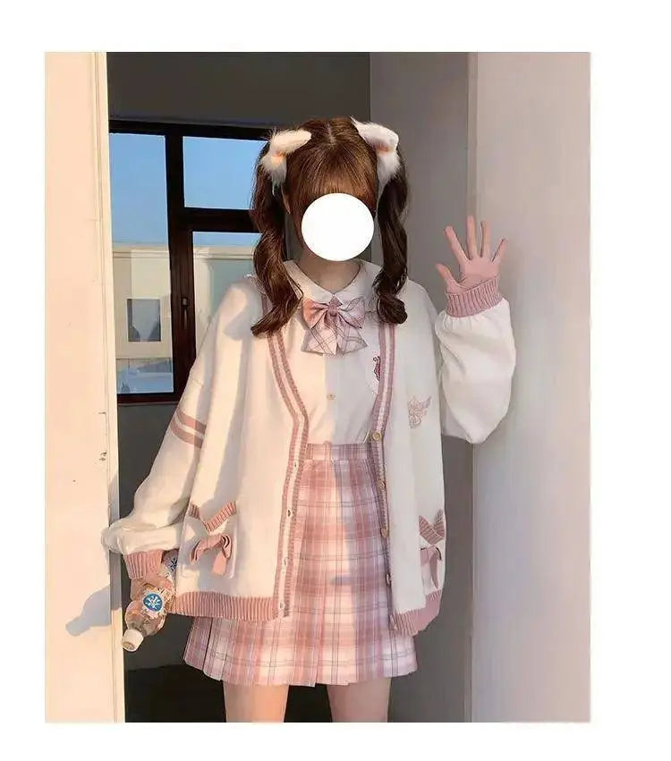 2025 Autumn Winter Women Sweater Loose Japanese Style Sweet Knitted Cardigan Embroidery Oversize Harajuku Female Cardigans Cute SS69