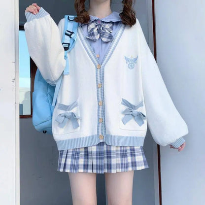 2025 Autumn Winter Women Sweater Loose Japanese Style Sweet Knitted Cardigan Embroidery Oversize Harajuku Female Cardigans Cute SS69